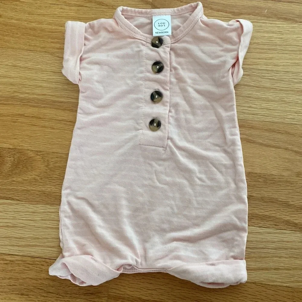 Lou Lou & Company Newborn‎ Romper Mae Pink White Stripe Shorts Romper